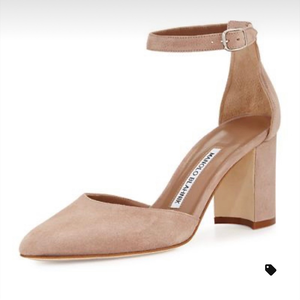 Manolo Blahnik Lausam 37.5 suede ankle strap block heel